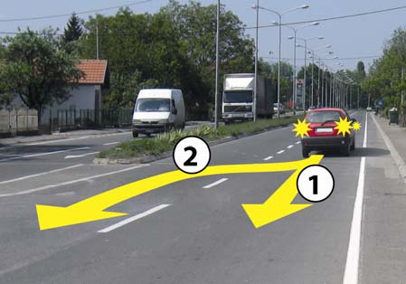 У ситуацији приказаној на слици кретање возила уназад:
