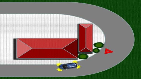 У ситуацији приказаној на слици возило (са укљученим свим показивачима правца и постављеним сигурносним троуглом) које је заустављено на месту да возачи возила која се крећу истим смером не могу или тешко могу благовремено да га уоче: