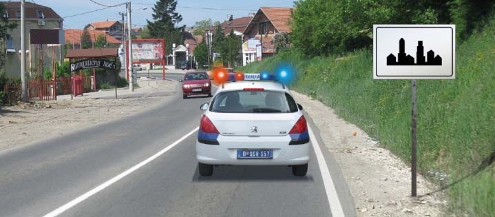 У ситуацији приказаној на слици возило полиције се: